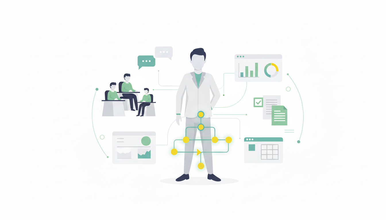 Illustration showing multiple information sources converging into one process truth